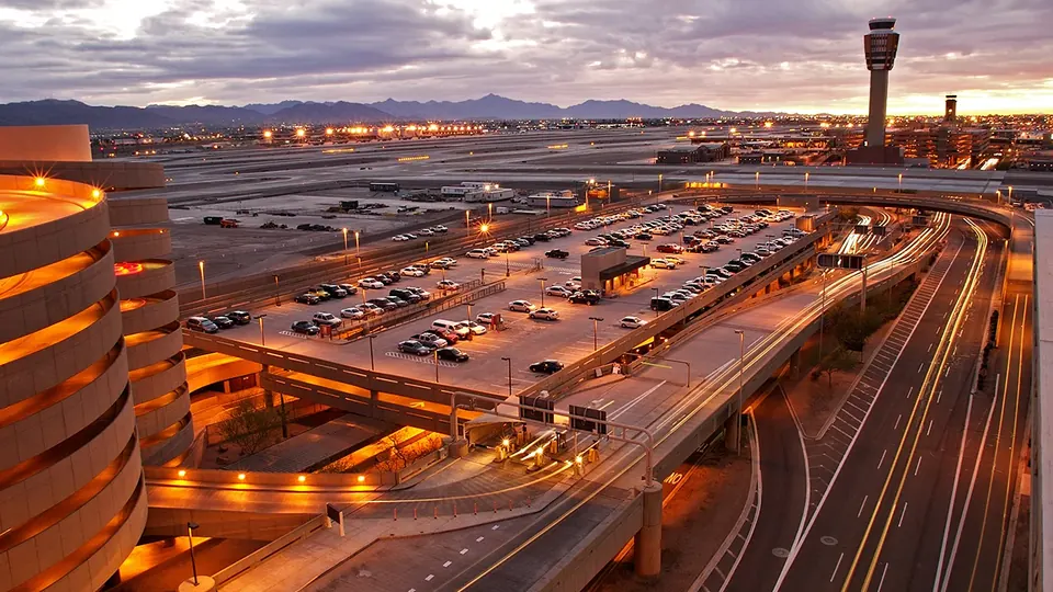 Covered parking garage near an airport terminal